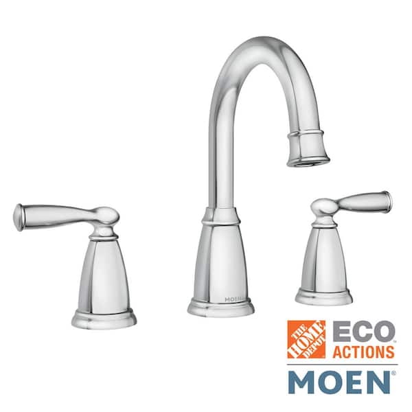 MOEN Banbury 8 in. Widespread Double Handle High-Arc Bathroom Faucet in Chrome (Valve Included)