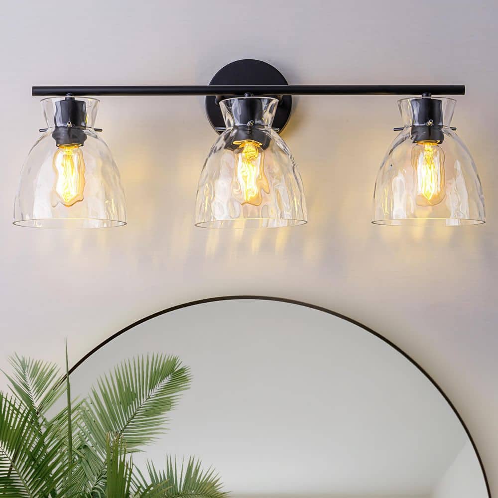 24 in. 3-Light Matte Black Bathroom Vanity Light with Clear Water Ripple Glass Shades, Modern Wall Sconce for Hallway price history on PriceWatchPro
