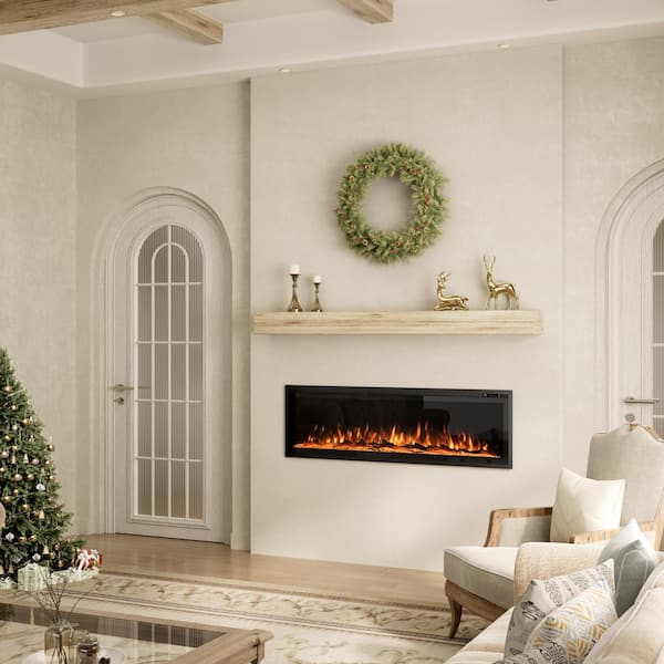 60 in. Wall Mounted Freestanding Electric Fireplace Recessed with Overheating Protection in Black