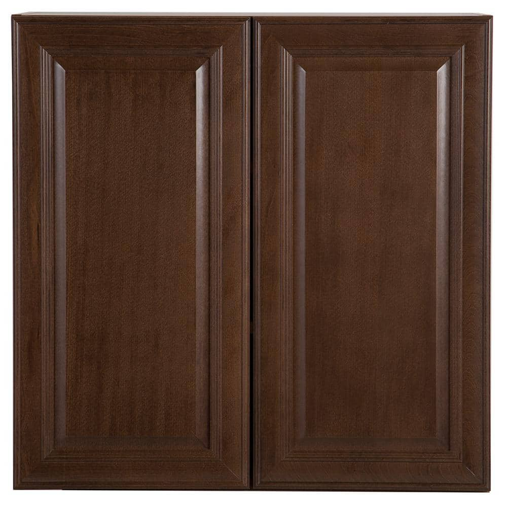 Hampton Bay Benton Assembled 30x30x12 in. Wall Cabinet in Butterscotch