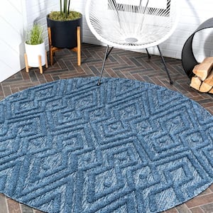 Balansat Moroccan Diamond Navy 5 ft. Round Indoor/Outdoor Area Rug