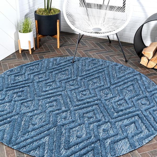JONATHAN Y Balansat Moroccan Diamond Navy 5 ft. Round Indoor/Outdoor Area Rug