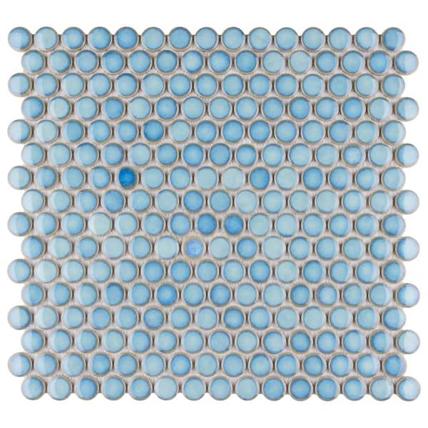 Merola Tile Hudson Penny Round Marine 12 in. x 12-5/8 in. x 5 mm Porcelain Mosaic Tile (10.74 sq. ft. / case) Merola Tile Hudson Penny Round Marine 12 in. x 12-5/8 in. x 5 mm Porcelain Mosaic Tile (10.74 sq. ft. / case)