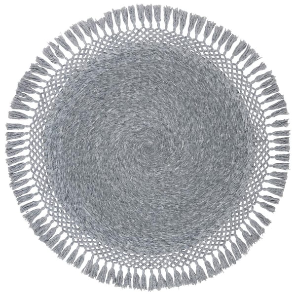 SAFAVIEH Sahara Charcoal Doormat 3 ft. x 3 ft. Round Solid Area Rug