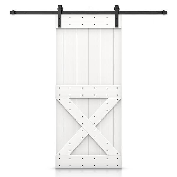 CALHOME Mini X 28 in. x 84 in. White Stained DIY Wood Interior Sliding Barn Door with Hardware Kit