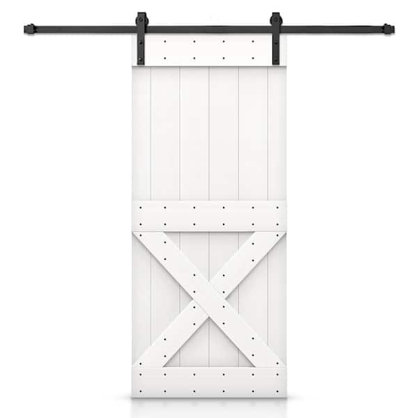 CALHOME Mini X 44 in. x 84 in. White Stained DIY Wood Interior Sliding Barn Door with Hardware Kit
