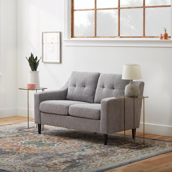 Brookside Ellen 54 in. Light Gray Polyester 2-Seat Scooped Arm Loveseat