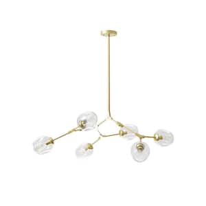 6-Light Clear Modern Linear Chandelier with Gold Adjustable Arms and Glass Shades