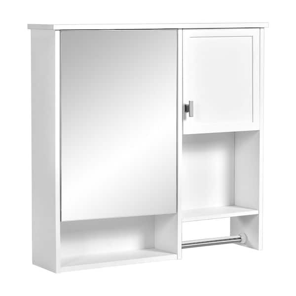 29 in. W x 28 in. H Rectangular MDF Modern Bathroom Medicine Cabinet with Mirror in White
