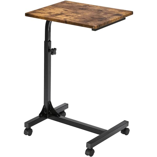 Tileon 18.9 in. L x 14.6 in. W x 27.5 in. H Brown Wood C-Table with Locking Wheels and Adjust Height, Industrial Side Table