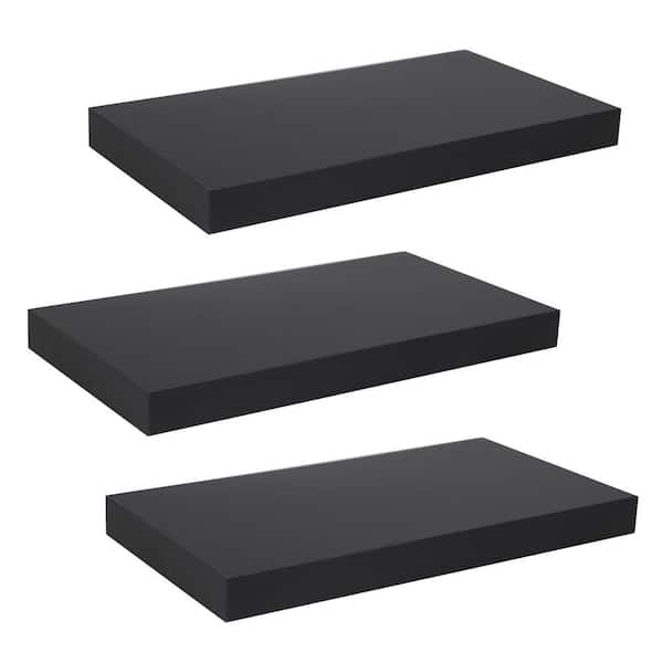 Home Basics 18 in. W x 9.50 in. D Black MDF Floating Decorative Wall Shelf (3-Pack)