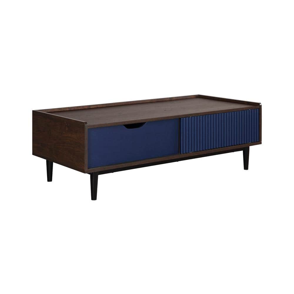 Duane Dark Brown and Navy Blue Wood and Metal Coffee Table with Storage