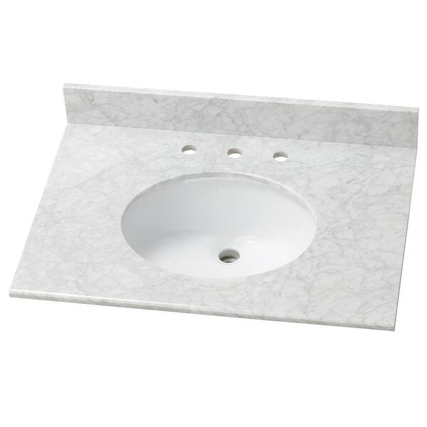 Home Decorators Collection 31 in. W x 22 in. D Cultured Marble White Single Sink Vanity Top in Carrera