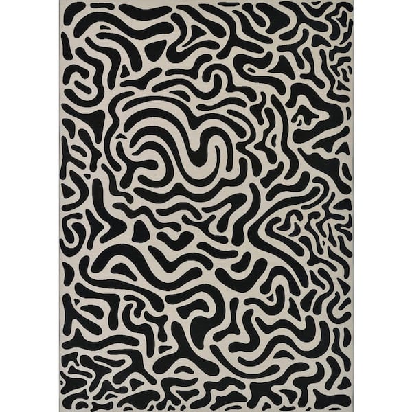 Castille Graffiti Black-White 5 ft. x 8 ft. Animal Print Indoor/Outdoor Area Rug