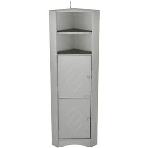14.96 in. W x 14.96 in. D x 61.02 in. H Gray Freestanding Corner Linen Cabinet with Doors and Adjustable Shelves