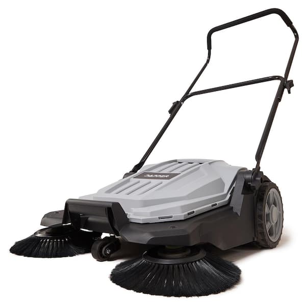Walk-Behind Outdoor Hand Push Sweeper-5.5 Gal. Capacity and 25 in. Sweeping Width in Grey