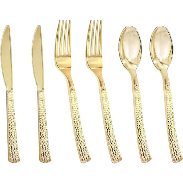 Gold Disposable Hammered Plastic Forks and Sporks (300 Per Case)