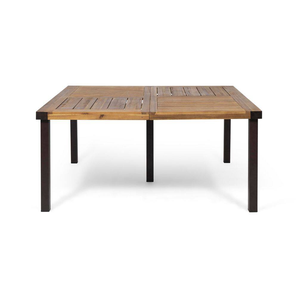 Outdoor Wood Square Patio Dining Table in Teak Brown for Garden