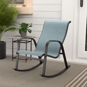 Blue Metal Outdoor Rocking Chair, Steel Rocker Seating Outside for Front Porch, Garden, Patio, Backyard