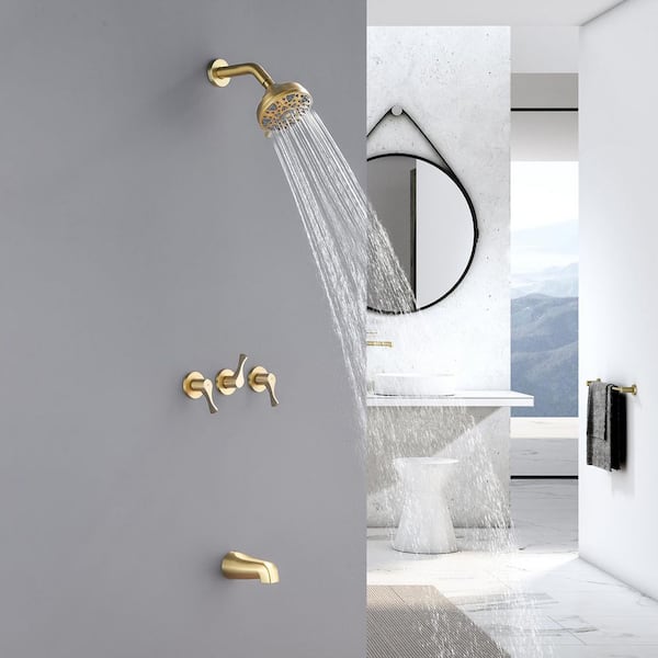 3-Handle 6-Spray Tub and Shower Faucet 2.5 GPM in Brushed Gold Valve Included