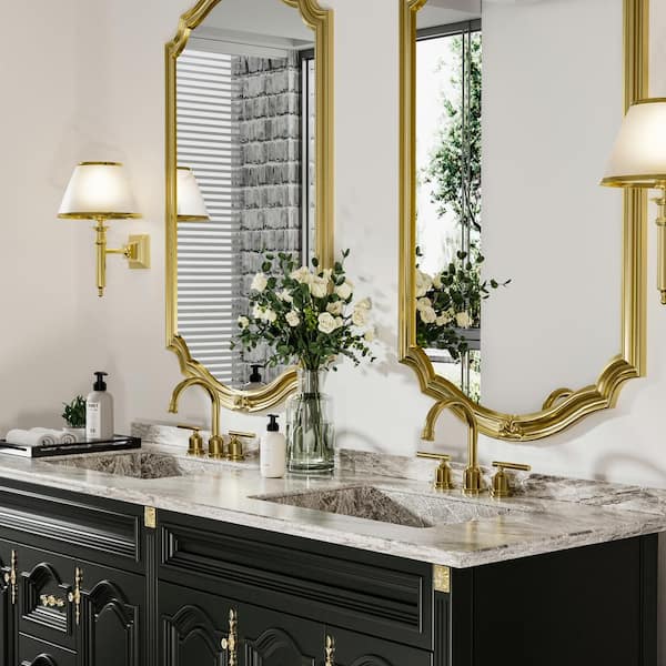 8 in. Widespread Double-Handle Bathroom Faucet with Drain Kit in Brushed Gold