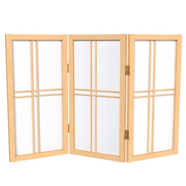 Oriental Furniture 2 ft. Short Desktop Double Cross Shoji Screen - Natural - 3 Panels