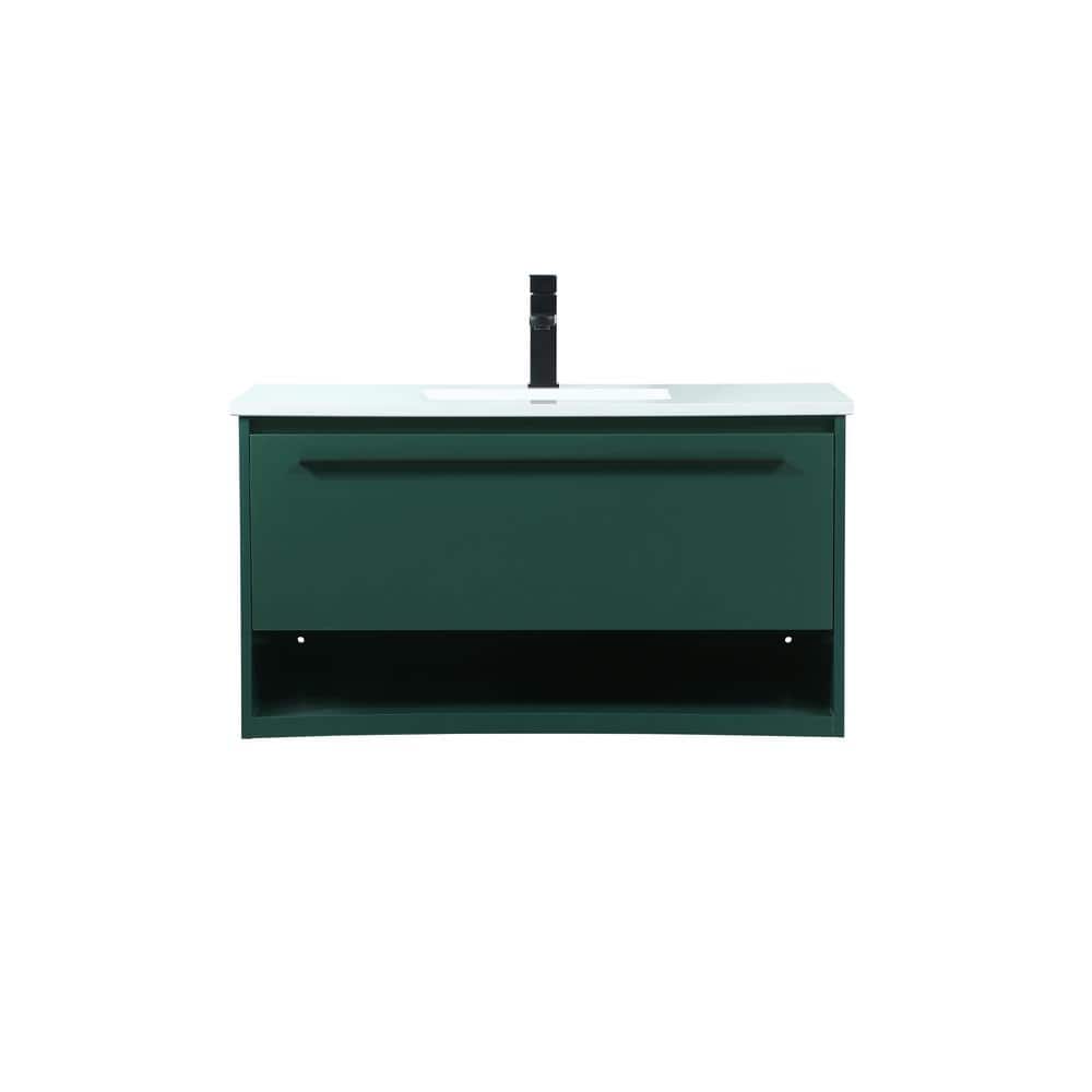 Timeless Home 36 in. W Single Bath Vanity in Green with Engineered Stone Va