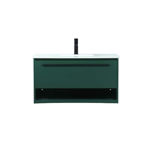 Unbranded Timeless Home 36 in. W Single Bath Vanity in Green with Engineered Stone Vanity Top in Ivory with White Basin