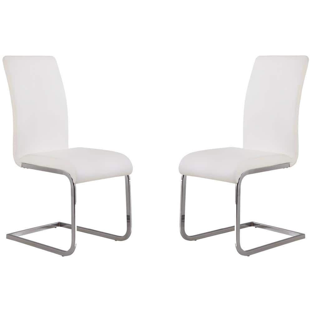 Contemporary White Faux Leather Upholstered Side Chair Set