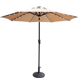 9 ft. Aluminum Push-Up Market Patio Umbrella in Beige with Solar LED Lights and Push Button Tilt