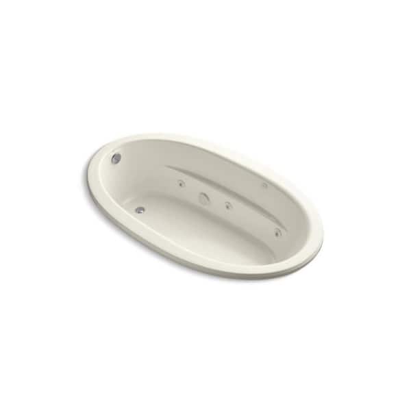 Sunward 72 in. x 42 in. Oval Whirlpool Bathtub with Left Drain in Biscuit