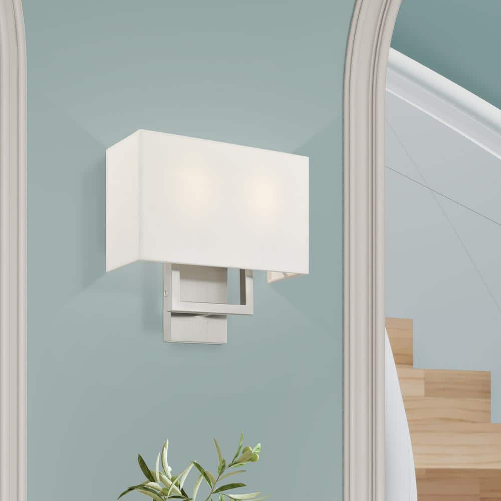 Pierson 2-Light Brushed Nickel Wall Sconce with Off-White Shade