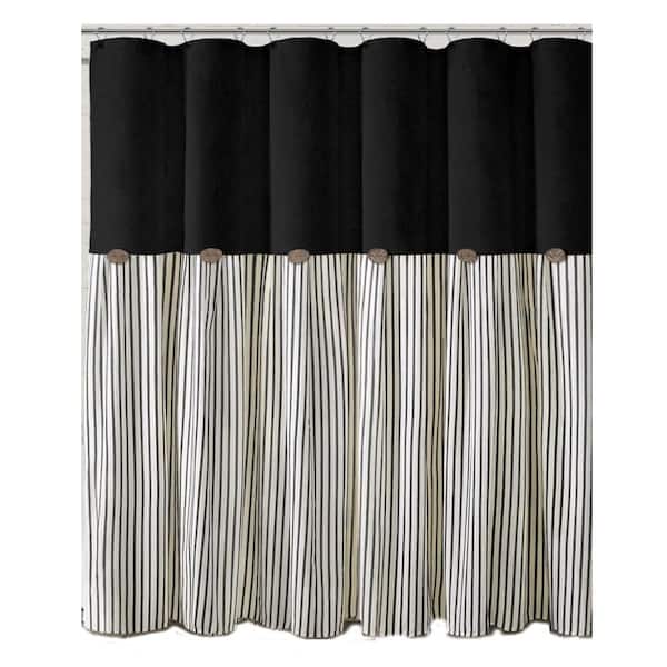 72" W x 72" L Rustic Shower Curtain Linen Button Woven Fabric,Black Stripe