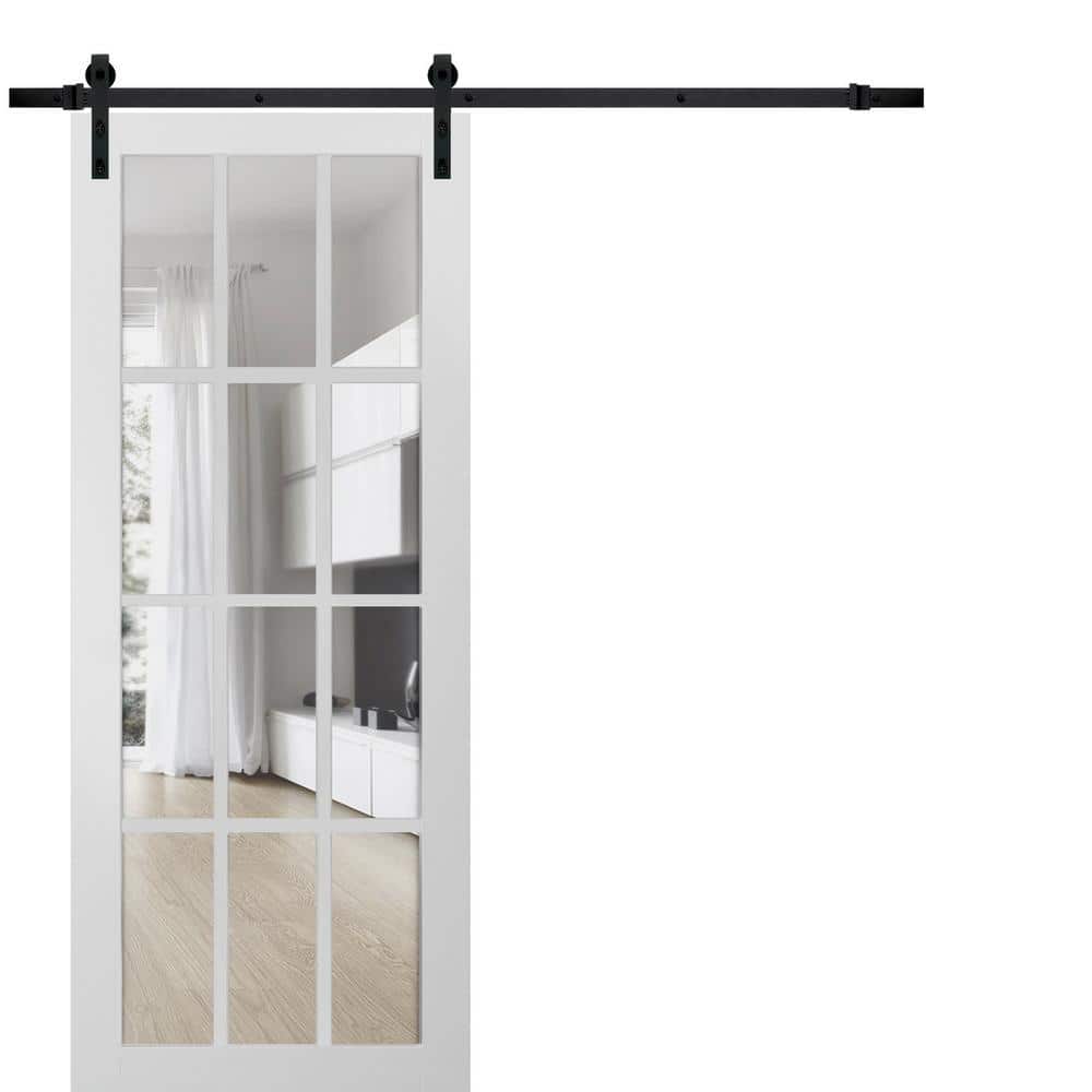 Assembly Required 30 in. x 96 in. 1-Panel Clear Glass White Solid Wood Sliding Barn Door with Hardware Kit price history on PriceWatchPro