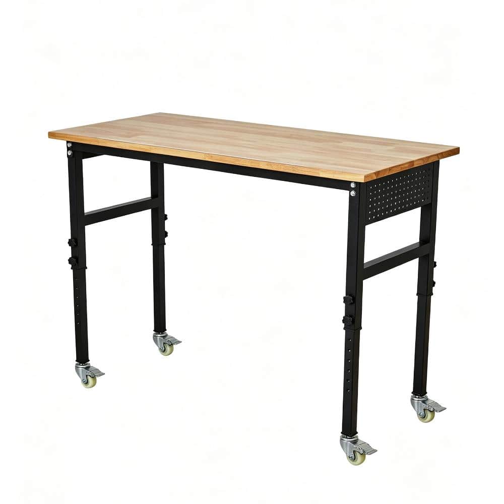 "48"" Adjustable Workbench with Wheels, 2200Lbs Capacity, 2"" Thick Rubber Wood Top, 8-Height, Ruler & Pegboard" price history on PriceWatchPro