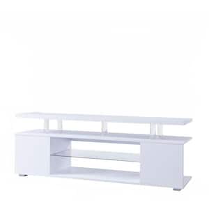 63 in. W x 16 in. D x 21 in. H White Linen Cabinet with TV LED Stand and Large Sliding Drawer and Side Cabinet