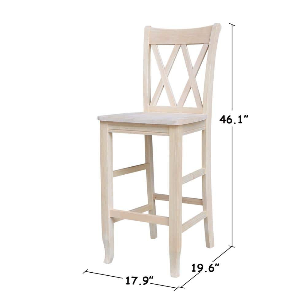 Traditional Elegant Unfinished Parawood 29" Double X-Back Barstool