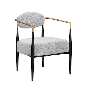 Modern Grey Boucle Dining Chair with Comfort Thick Seat Cushion, Metal Frame Armchair for Kitchen, Living Room, Bedroom