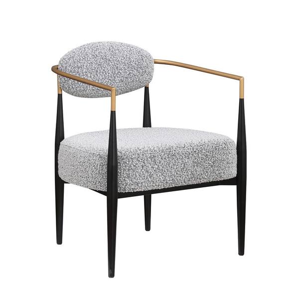 Morden Fort Modern Grey Boucle Dining Chair with Comfort Thick Seat Cushion, Metal Frame Armchair for Kitchen, Living Room, Bedroom