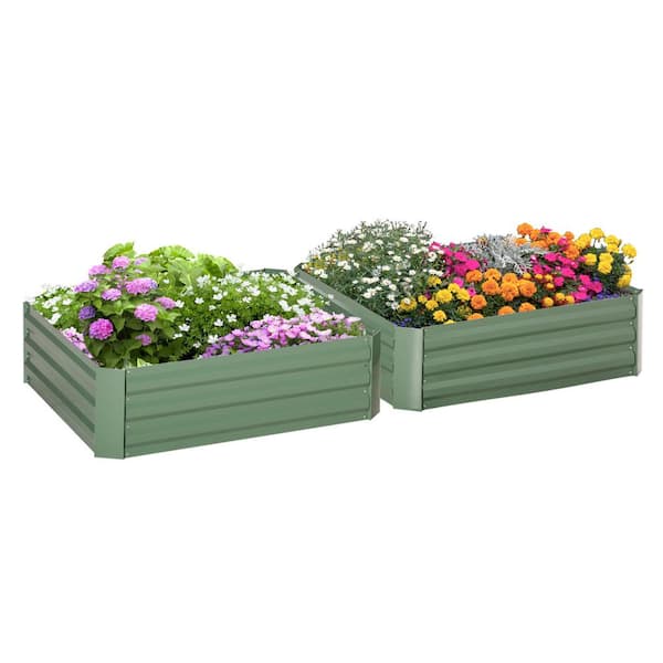 Otryad 39 in. x 39 in. x 12 in. Green Galvanized Raised Garden Bed, Square Outdoor Planter Box with Open Bottom (2-Pack)