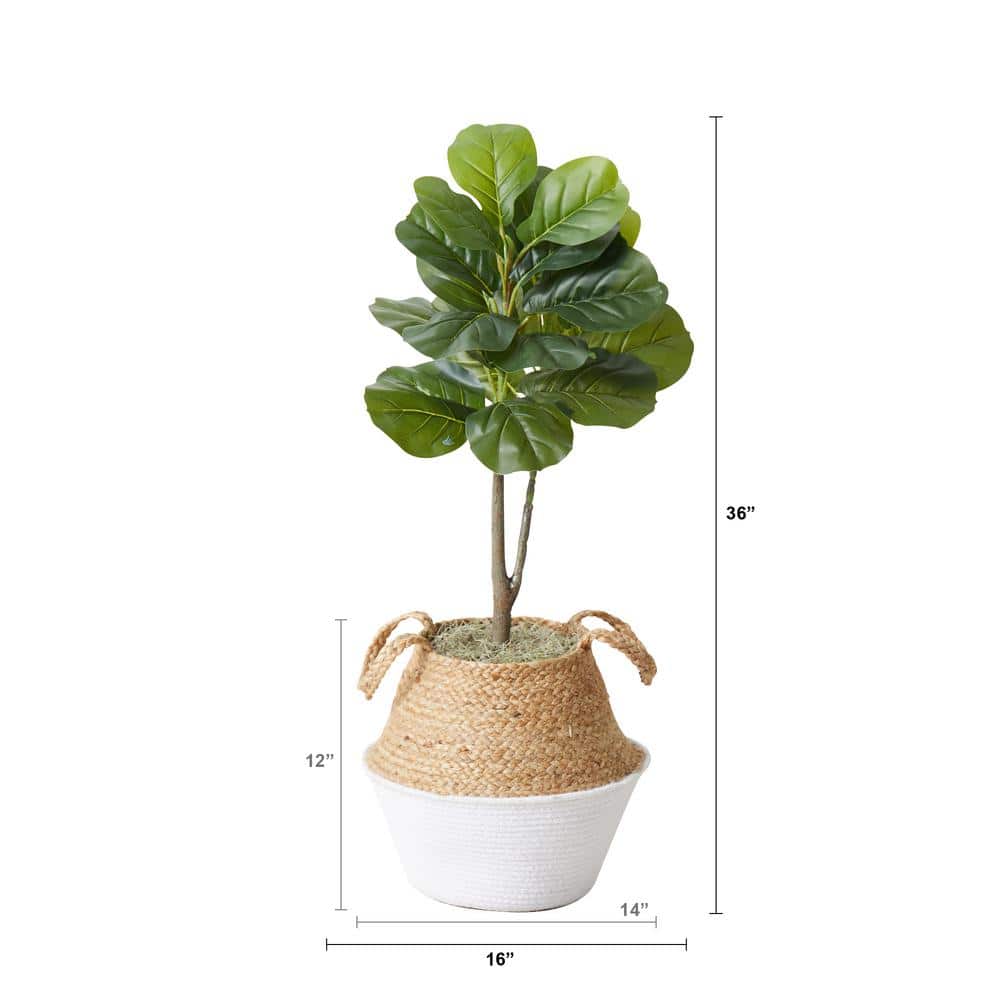 3 ft. Green Artificial Fiddle Leaf Fig Tree with White and Burlap Basket