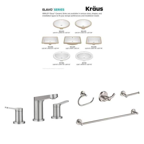 Elavo 23 in. White Undermount Sink, Indy Brushed Nickel Faucet, and Elie 4-Piece Hardware Set