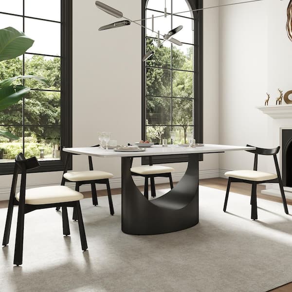 White Microfiber Leather Dining Chair (Set of 4), Upholstered Side Chairs with Wood Legs for Dining Room