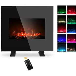 1500-Watt Black Electric Fireplace Wall Mounted Heater, Freestanding Fireplace Heater with 10 Colorful Flame, Quiet