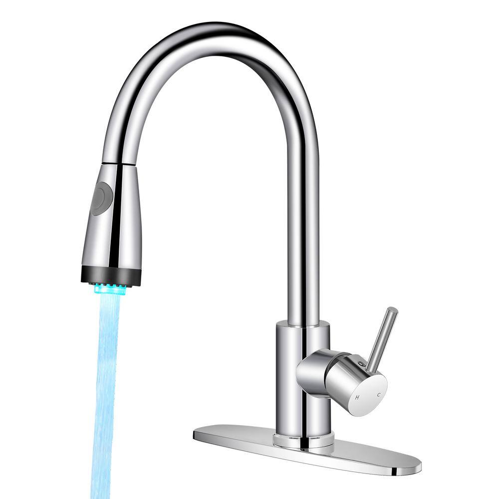 Single Handle Pull Down Sprayer Kitchen Faucet with Pull Out LED Light Spra