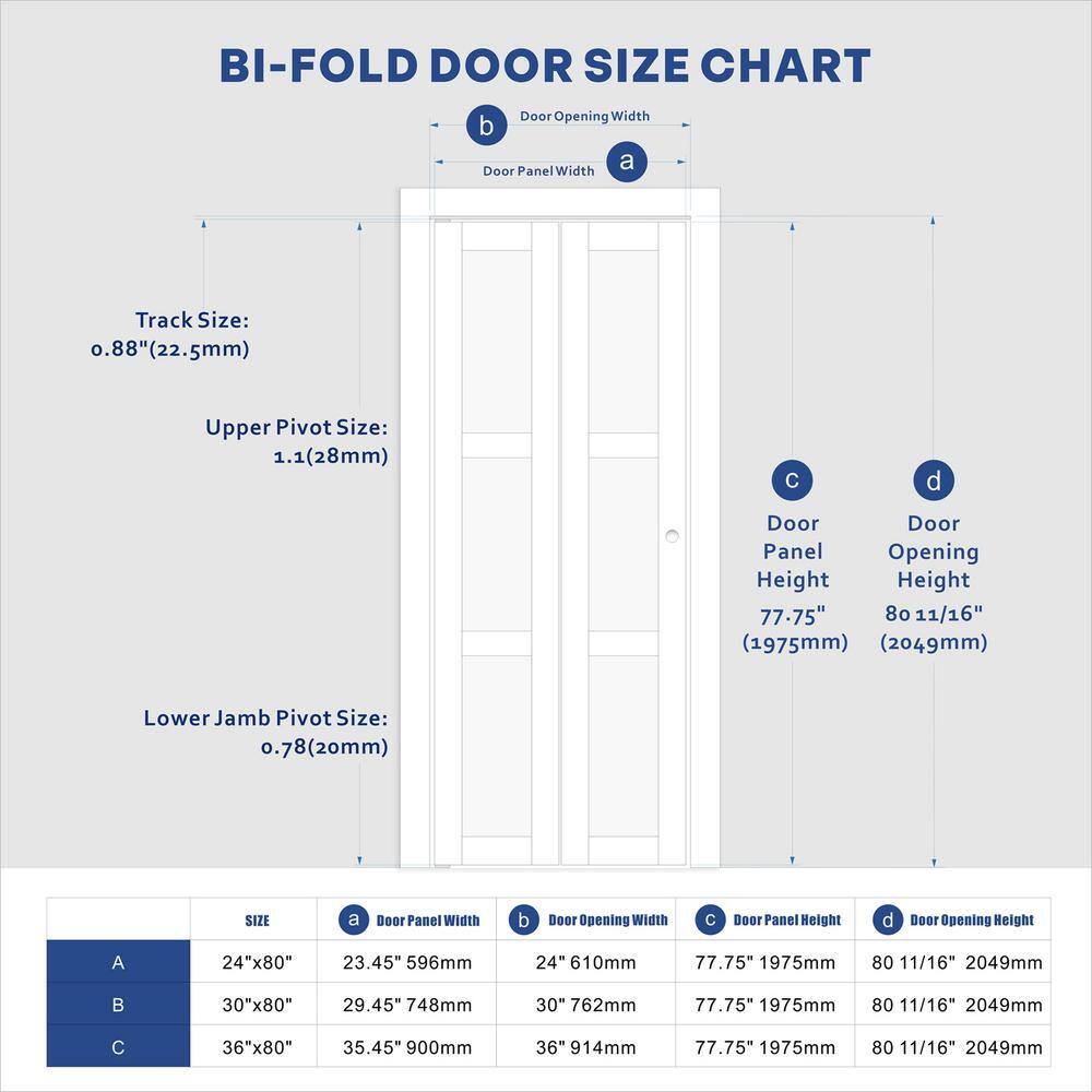 24 in. x 80 in. White Finished MDF Bifold Door with Frosted Glass