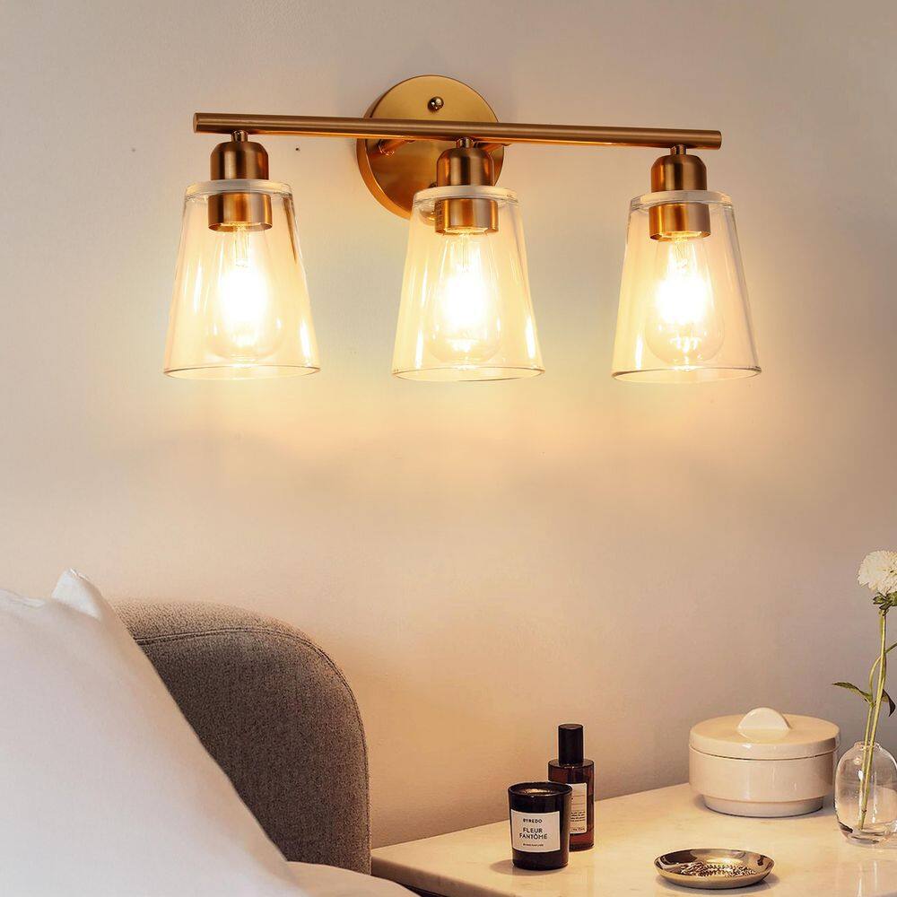 19-in. 3-light Brass-colored Vanity Light with tapered clear glass shade price history on PriceWatchPro