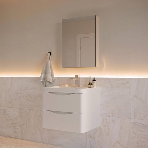Tuscany 24 in. Modern Wall Hung Bath Vanity in Glossy White w/ Vanity Top in White w/ White Basin and Medicine Cabinet