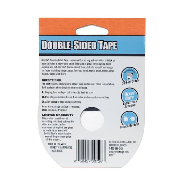 Gorilla Heavy Duty Double Sided Mounting Tape, 1 Inch x 60 Inches,  BlackPack of 8 