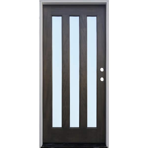 Pacific Entries 36 in. x 80 in. 3-Lite with Reed Glass Ash Mahogany Left Hand Inswing Prehung Front Door - FSC 100%
